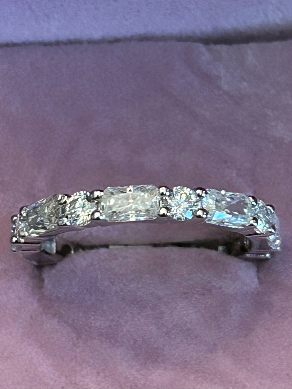 2.10CWT Elongated Princess Cut & Round Moissanite Eternity Anniversary Band Ring